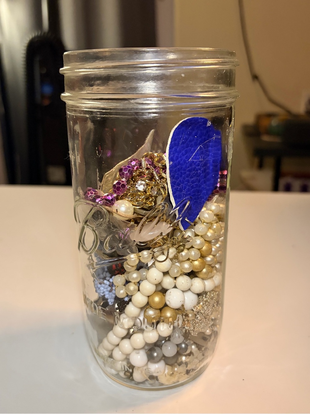 Clear Glass Storage Jar with Mixed Jewelry Accents - Blue & Gold